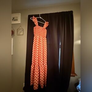 Red and White Patterned Maxi Dress